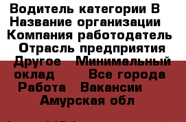 Водитель категории В › Название организации ­ Компания-работодатель › Отрасль предприятия ­ Другое › Минимальный оклад ­ 1 - Все города Работа » Вакансии   . Амурская обл.